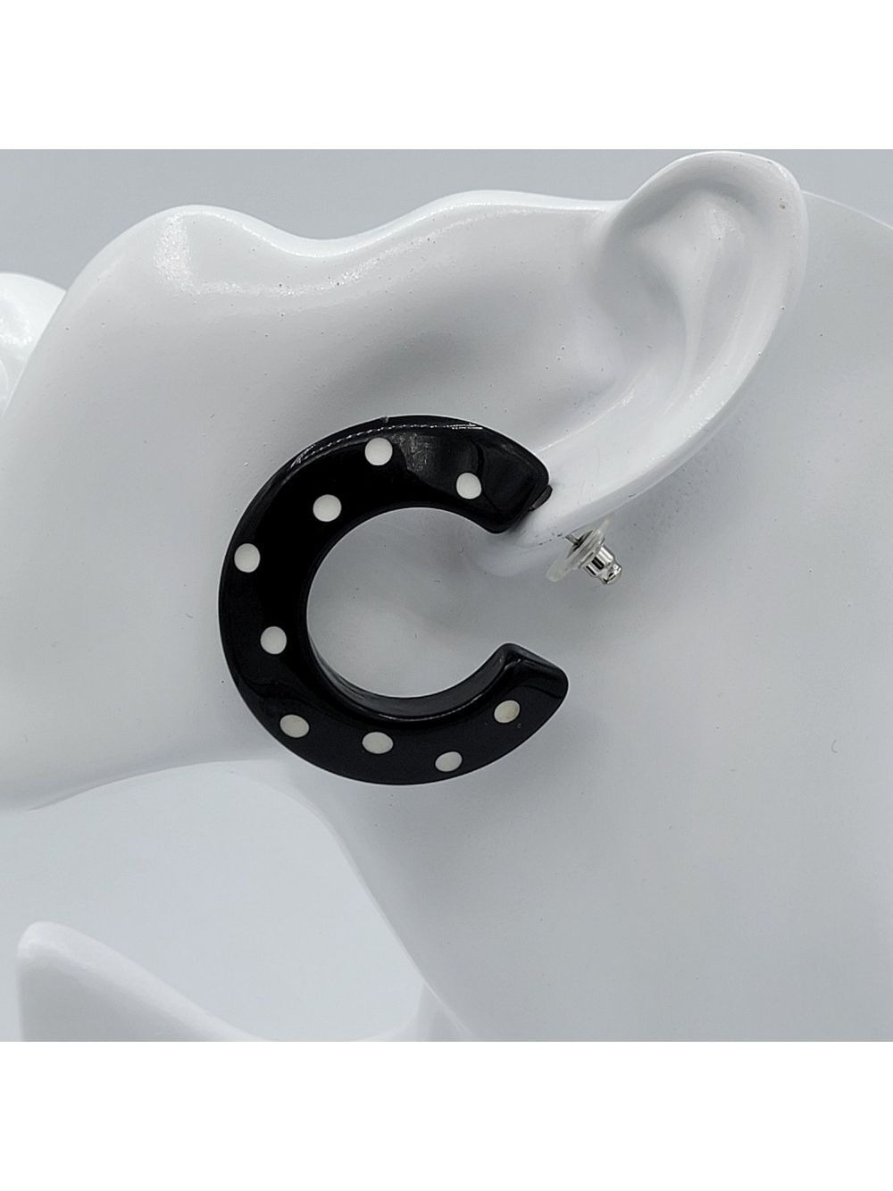 Vintage Black & White Polka Dot Hoop Earrings #2708